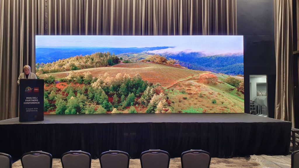 Wide LED wall at a corporate partners conference